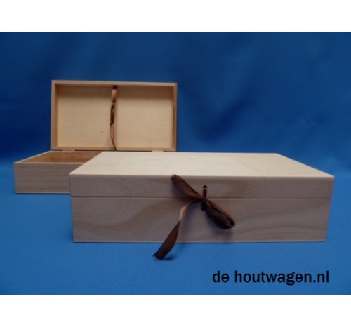 houten kistje met lint  27 x 15 x 7
